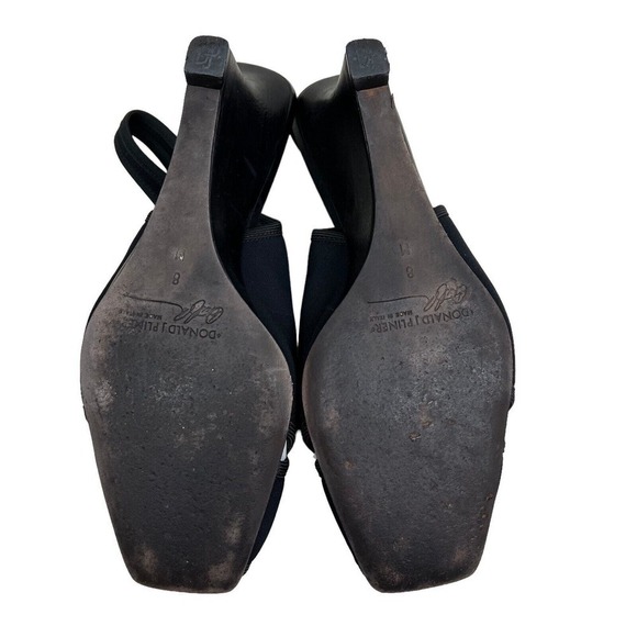 Donald J Pilner Tyna Sandal Wedge Textile Crossover Peep Toe Black Women Size 8M - Picture 9 of 9